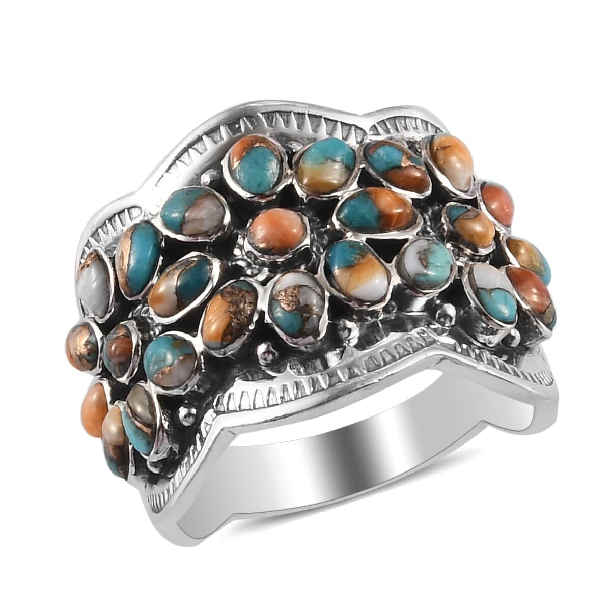 SANTA FE Style Mojave Blue Turquoise Ring in Platinum Over Sterling Silver (Size 8.0) 7.10 Grams 4.00 ctw image number 0