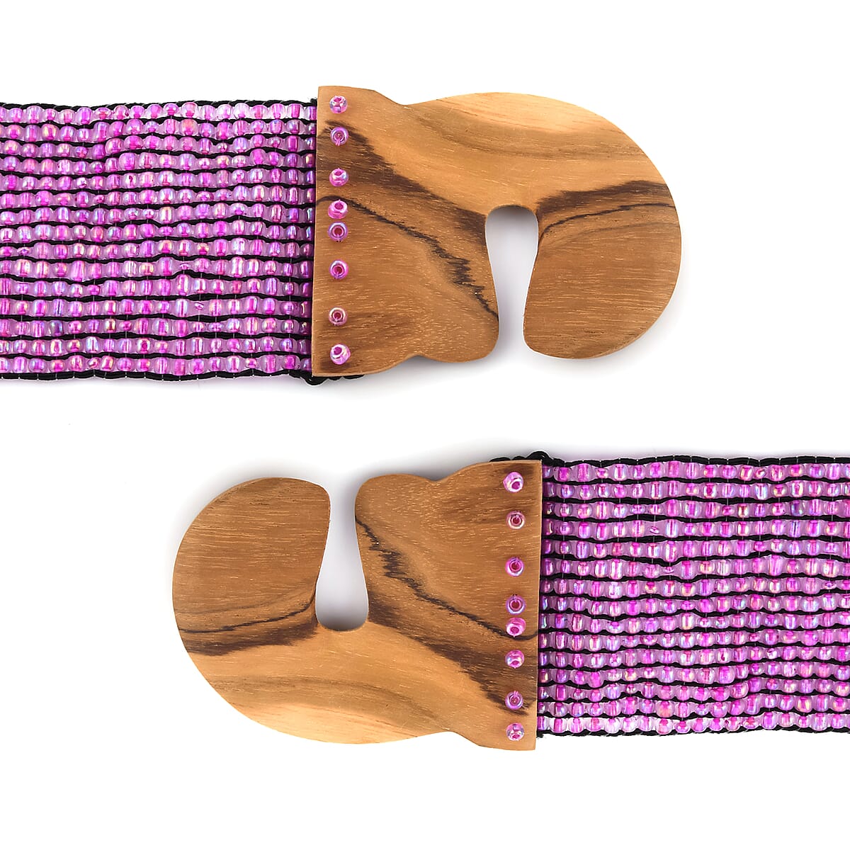 Handcrafted Pink Seed Bead Stretch Belt with Wooden Buckle image number 5