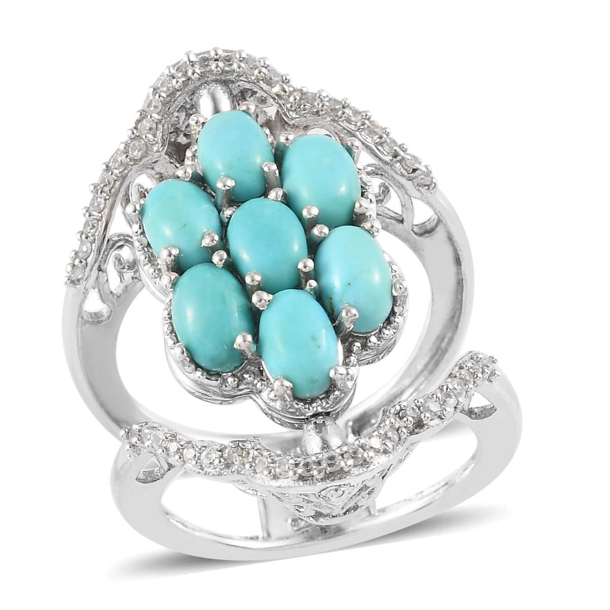 Sleeping Beauty Turquoise and Multi Gemstone Reversible Ring in & Platinum Over Sterling Silver (Size 8.0) 4.10 ctw image number 0