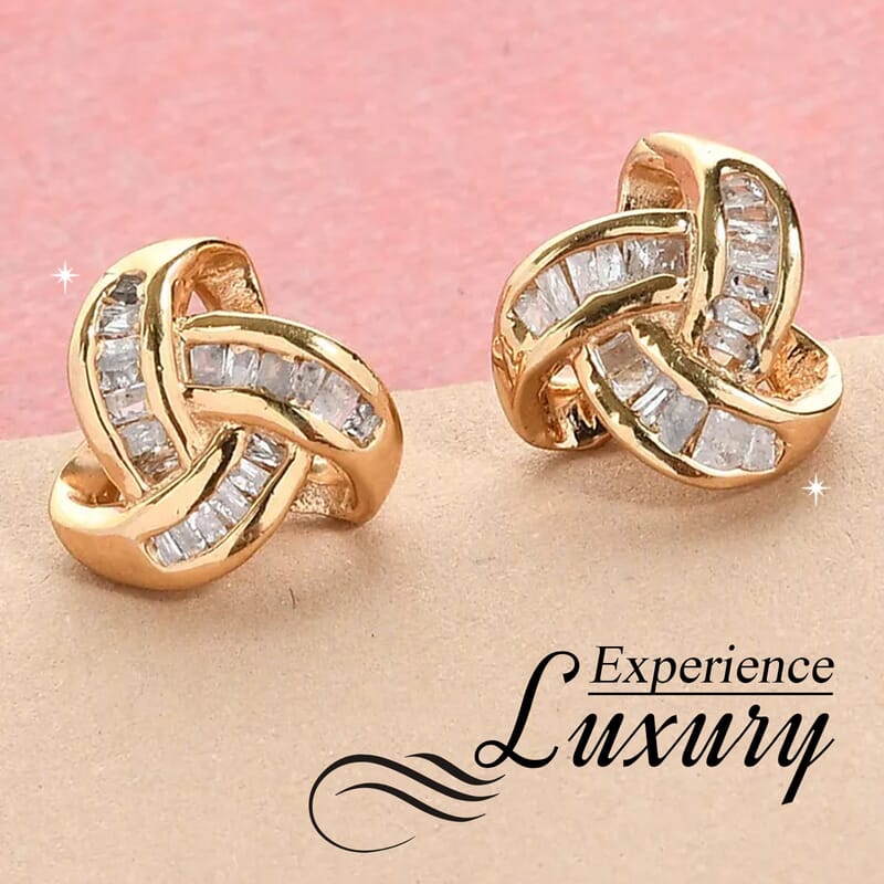 D'Joy Diamond 0.25 ctw Celtic Knot Stud Earrings in Vermeil Yellow Gold Over Sterling Silver