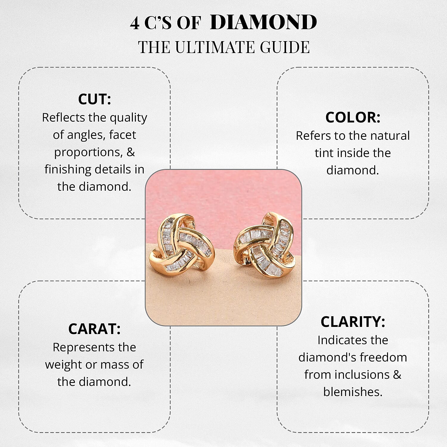 D'Joy Diamond 0.25 ctw Celtic Knot Stud Earrings in Vermeil Yellow Gold Over Sterling Silver