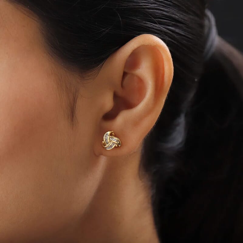 D'Joy Diamond 0.25 ctw Celtic Knot Stud Earrings in Vermeil Yellow Gold Over Sterling Silver