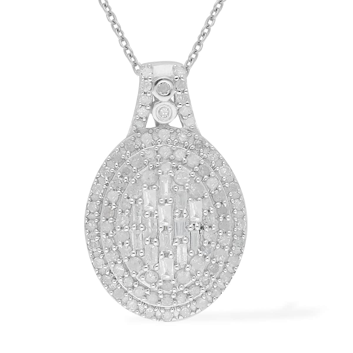 Natural Diamond Cocktail Pendant Necklace 18 Inches in Rhodium and Platinum Over Sterling Silver 1.00 ctw image number 0