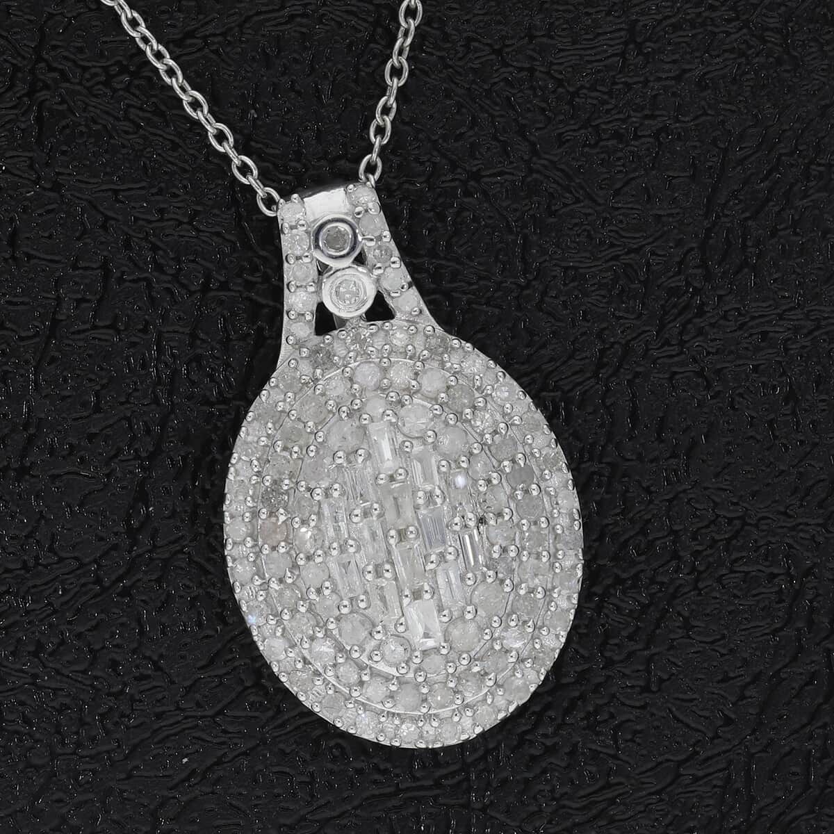 Natural Diamond Cocktail Pendant Necklace 18 Inches in Rhodium and Platinum Over Sterling Silver 1.00 ctw image number 1