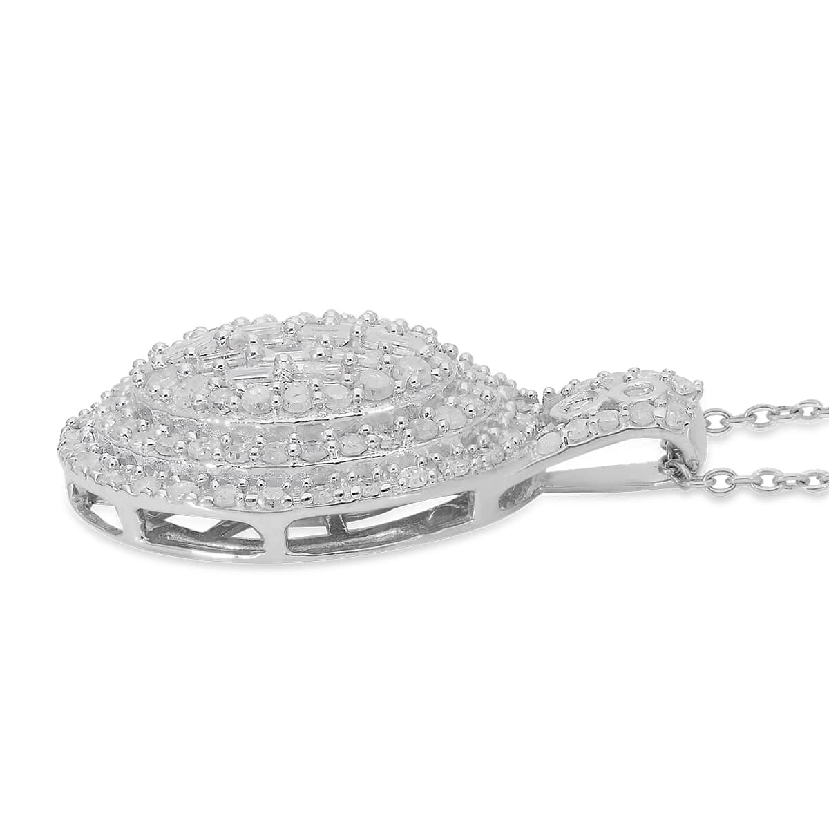 Natural Diamond Cocktail Pendant Necklace 18 Inches in Rhodium and Platinum Over Sterling Silver 1.00 ctw image number 2