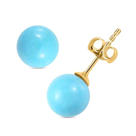 Luxoro American Natural Sleeping Turquoise Stud Earrings, 10K Yellow Gold Solitaire Earrings 7.10 ctw image number 0