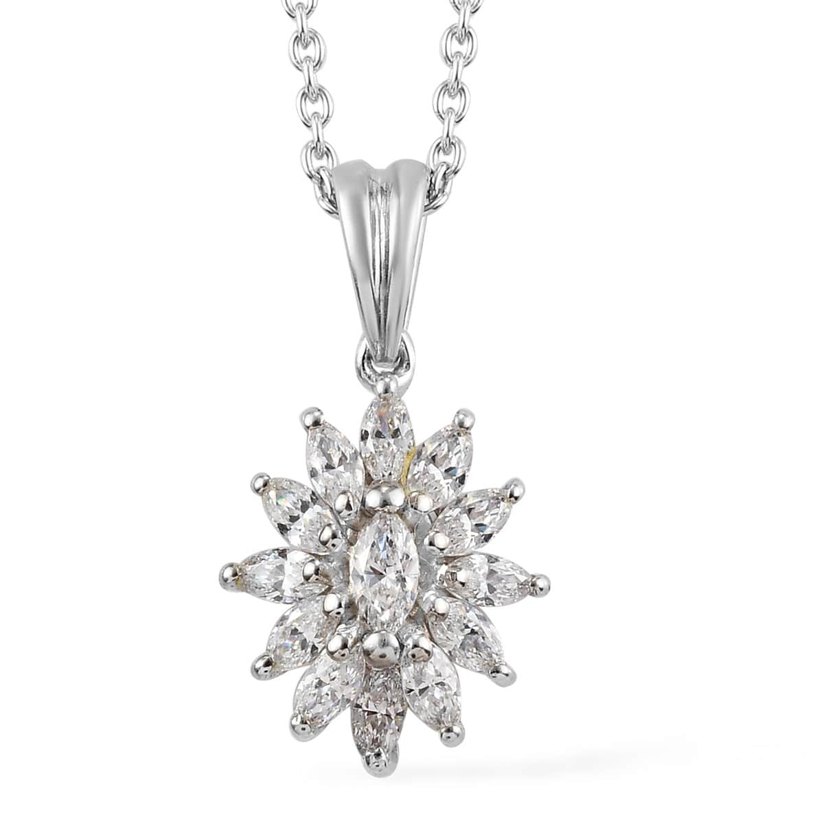 LUSTRO STELLA Made with Finest CZ Floral Ring , Earrings and Pendant Necklace 20 Inches in Platinum Over Sterling Silver 6.35 ctw image number 3