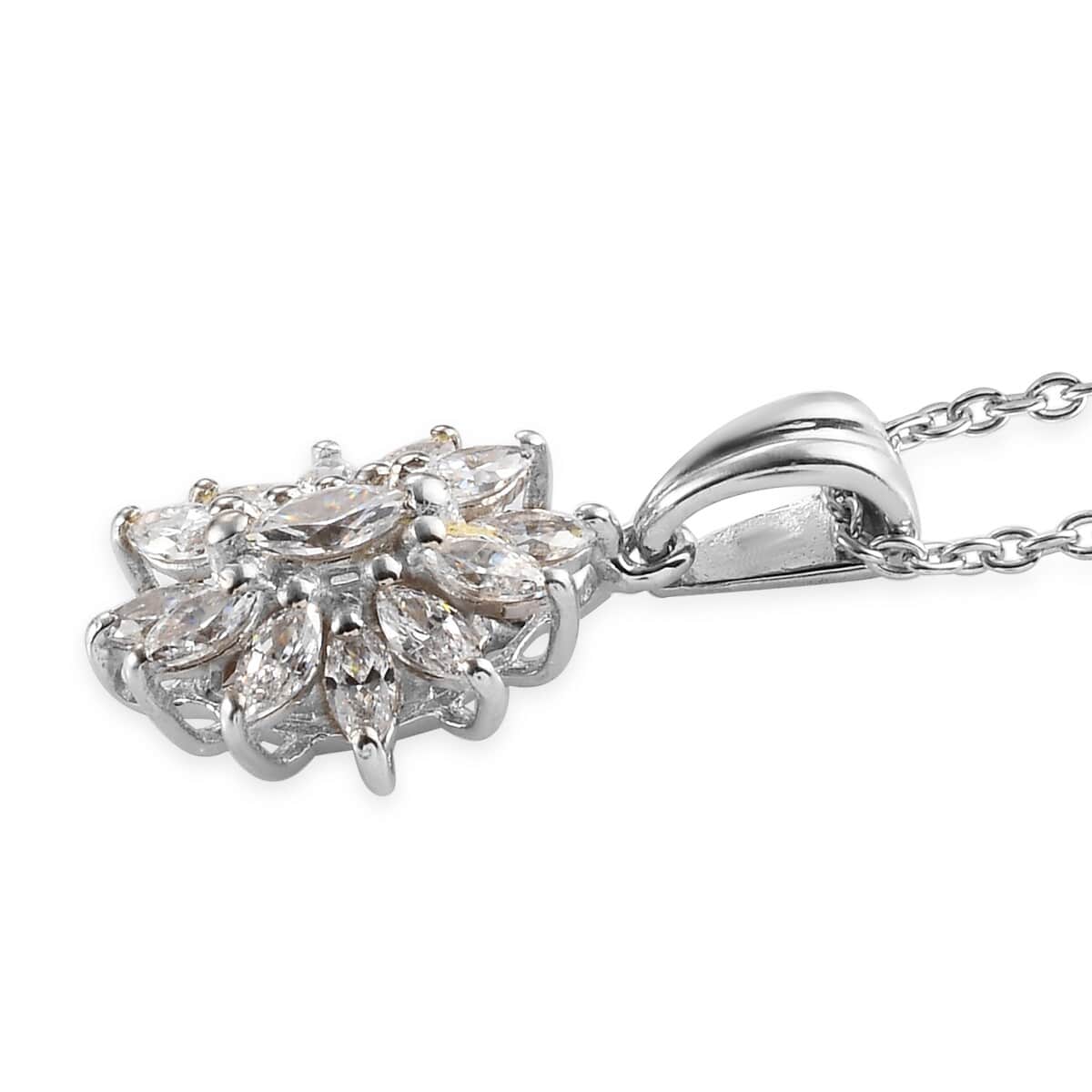 Lustro Stella Made with Finest CZ Floral Ring (Size 6), Earrings and Pendant Necklace 20 Inches in Platinum Over Sterling Silver 6.35 ctw image number 4