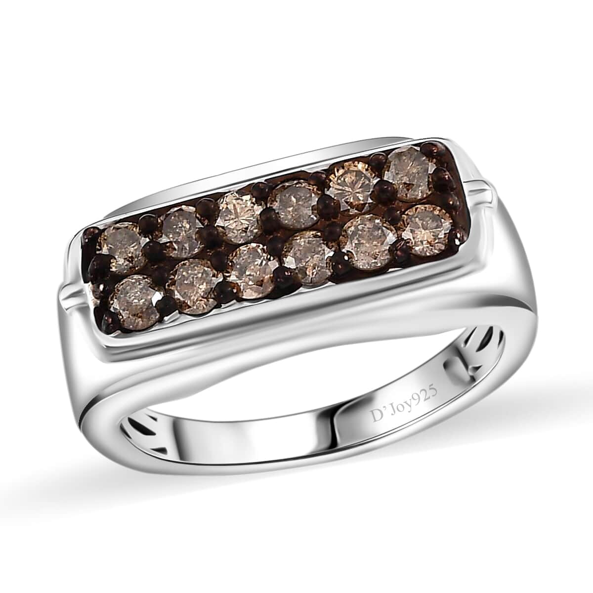 Natural Champagne Diamond Men's Ring in Rhodium & Platinum Over Sterling Silver (Size 10.0) 1.00 ctw image number 0