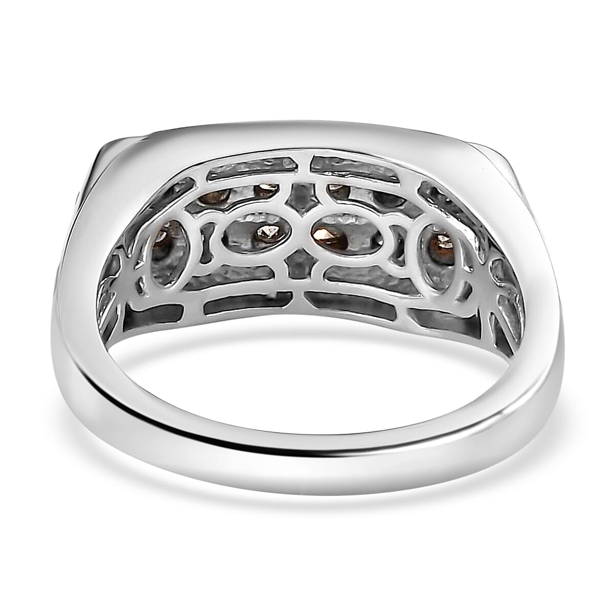 Natural Champagne Diamond Men's Ring in Rhodium and Platinum Over Sterling Silver (Size 10.0) 1.00 ctw