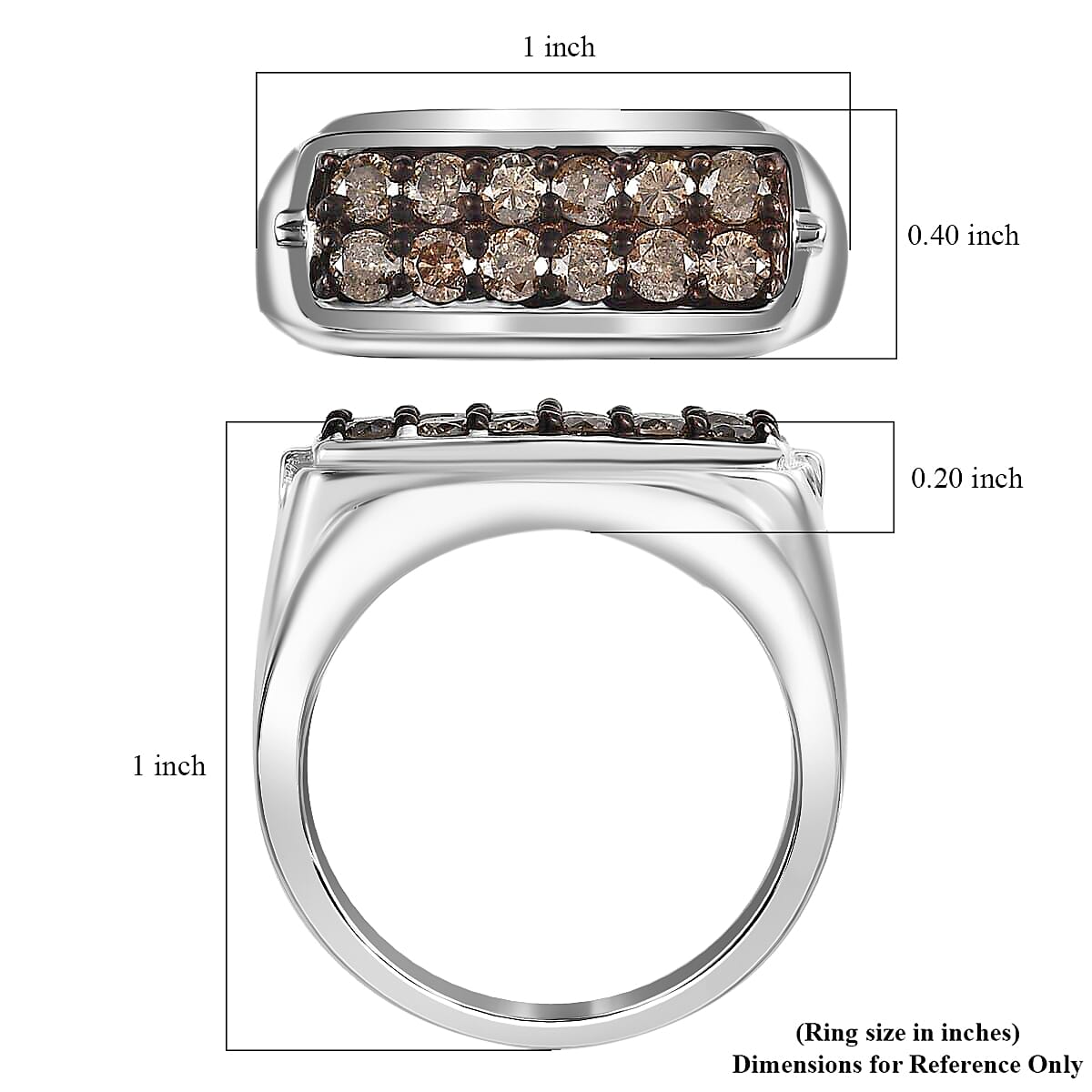 Natural Champagne Diamond Men's Ring in Rhodium and Platinum Over Sterling Silver (Size 10.0) 1.00 ctw