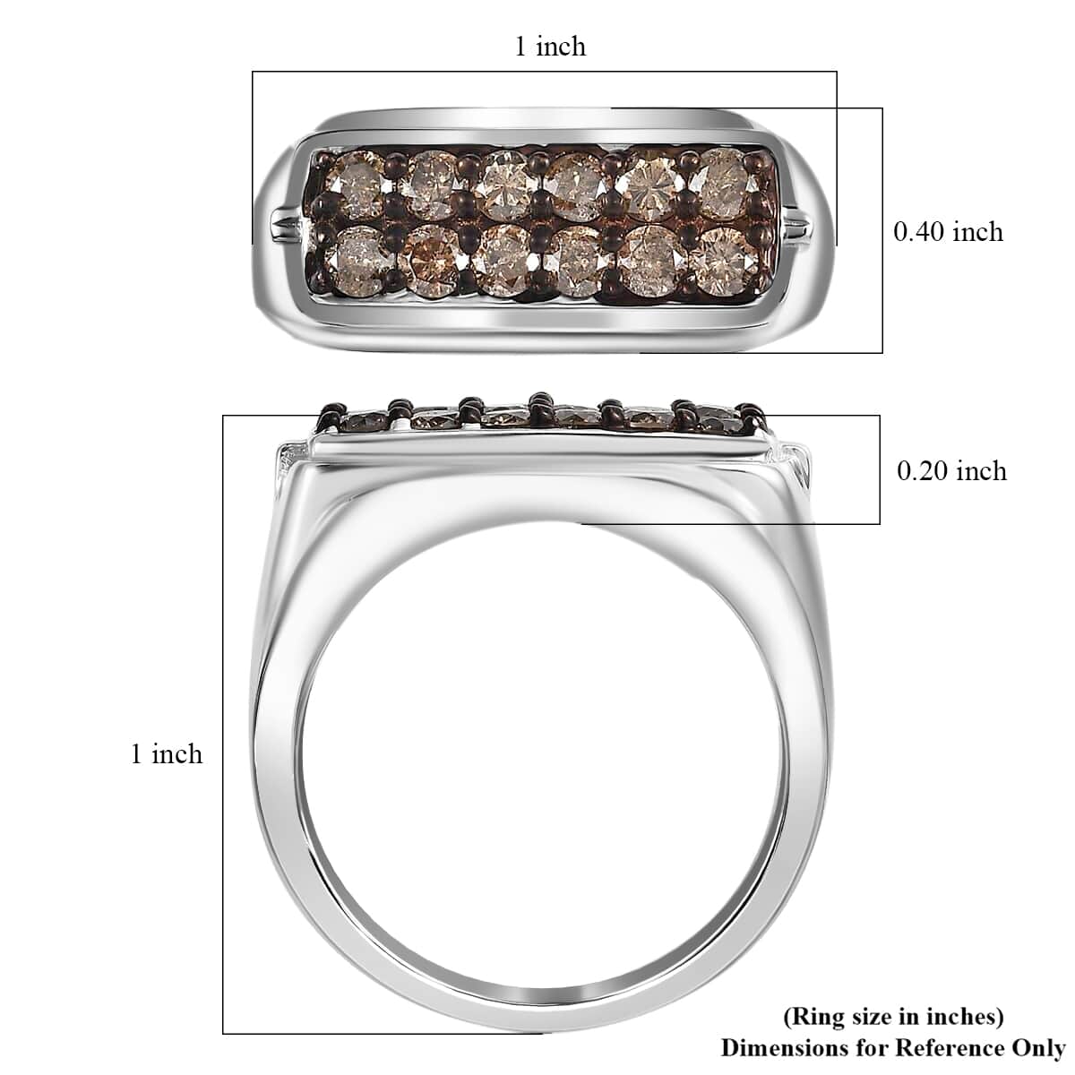 Natural Champagne Diamond Men's Ring in Rhodium & Platinum Over Sterling Silver (Size 10.0) 1.00 ctw image number 5