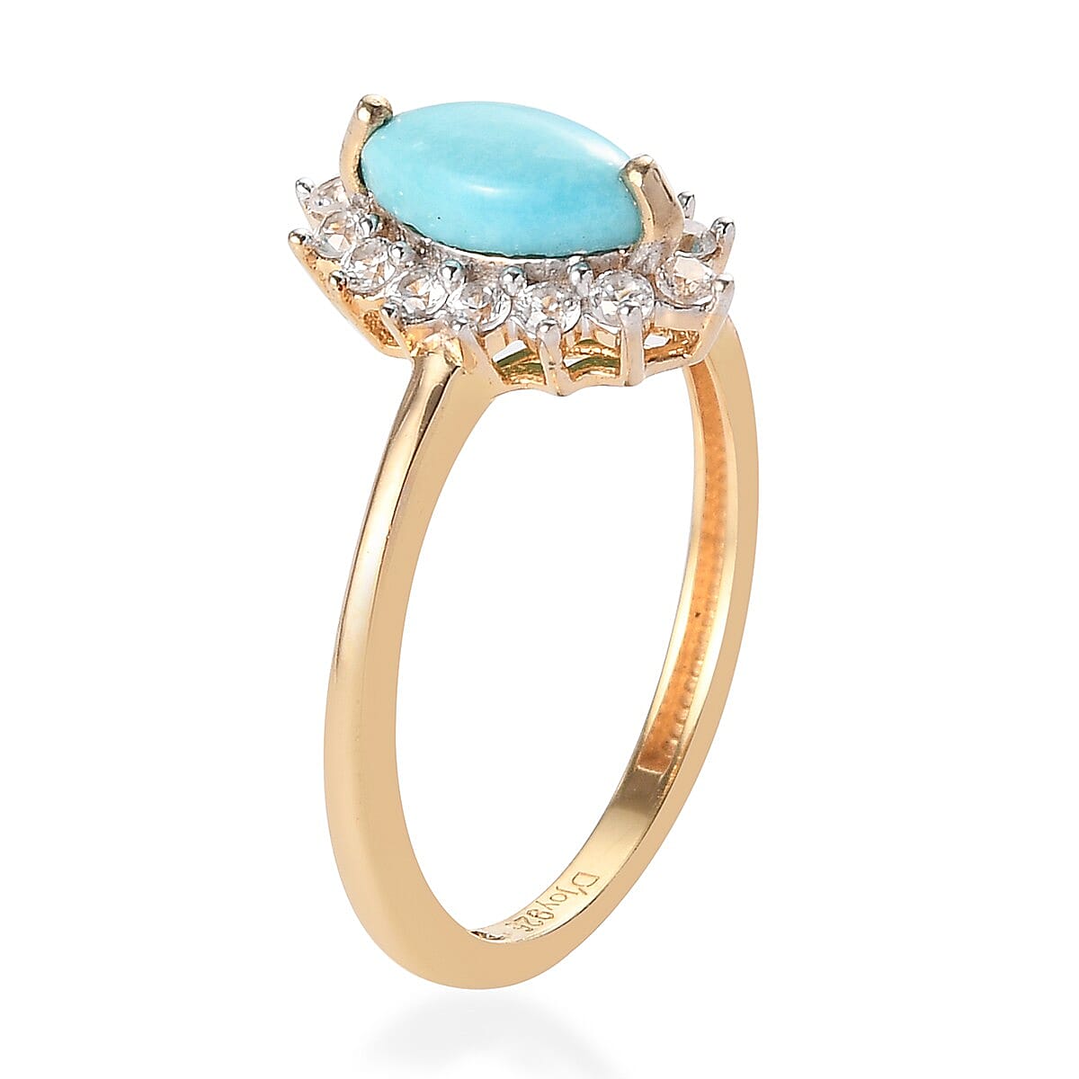 Natural Arizona Sleeping Beauty Turquoise and Zircon Halo Ring in Vermeil Yellow Gold Over Sterling Silver (Size 5.0) 0.90 ctw