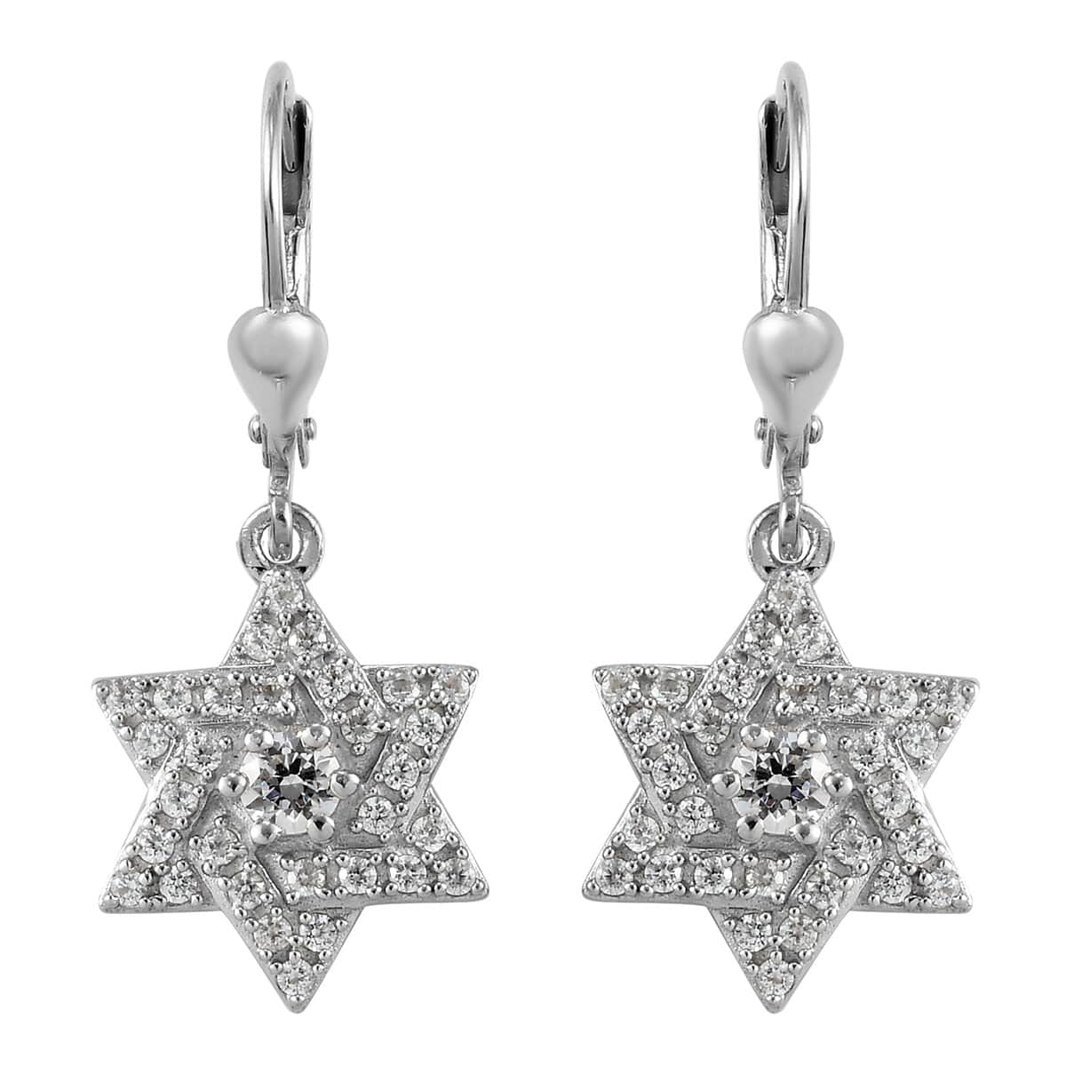 Lustro Stella Made with Finest CZ Star of David Earrings in Platinum Over Sterling Silver 1.90 ctw image number 0