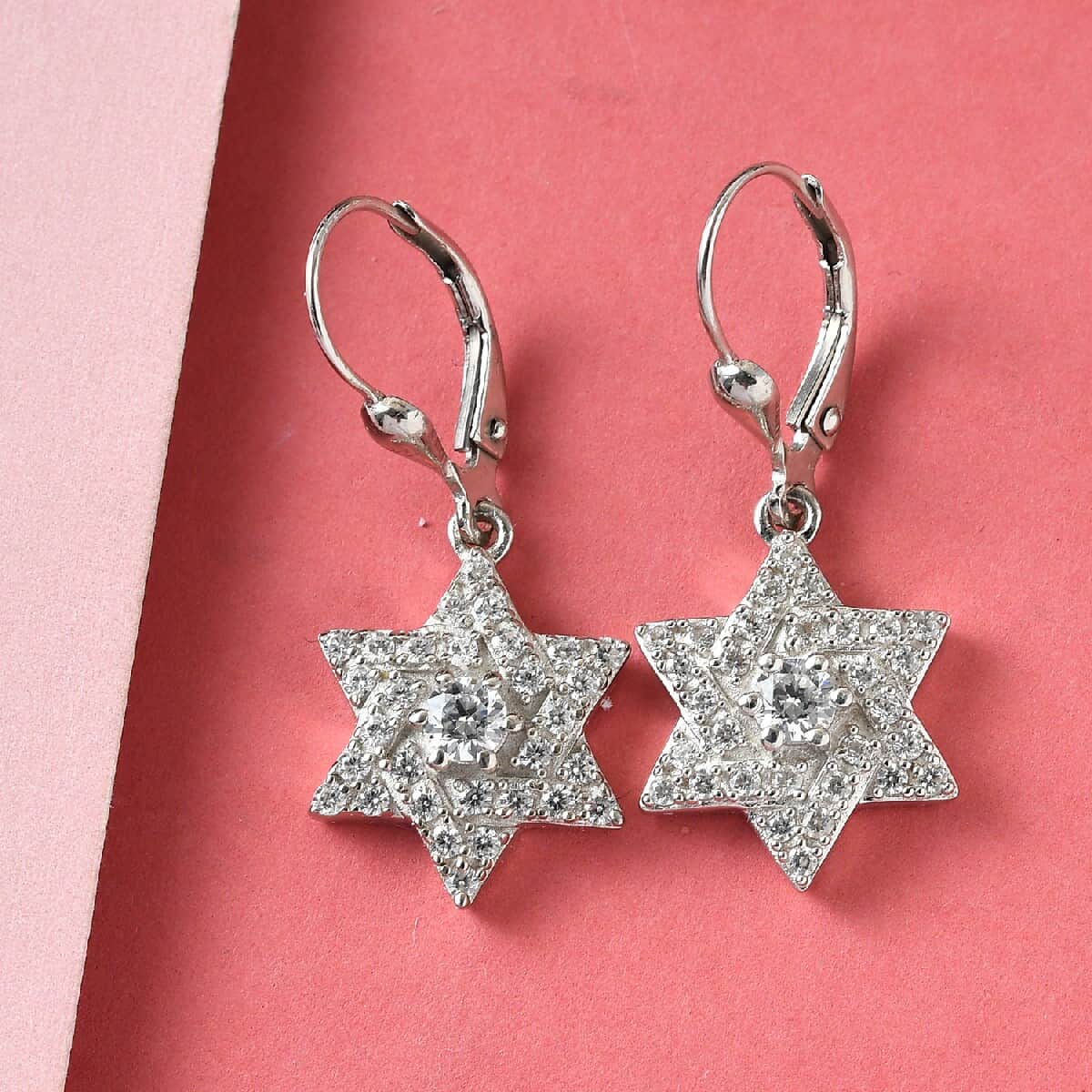 Lustro Stella Made with Finest CZ Star of David Earrings in Platinum Over Sterling Silver 1.90 ctw image number 1