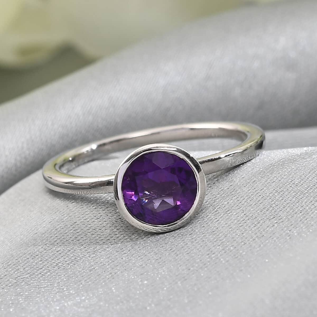 Amethyst Solitaire Ring in Platinum Over Sterling Silver (Size 10.0) 0.75 ctw image number 1