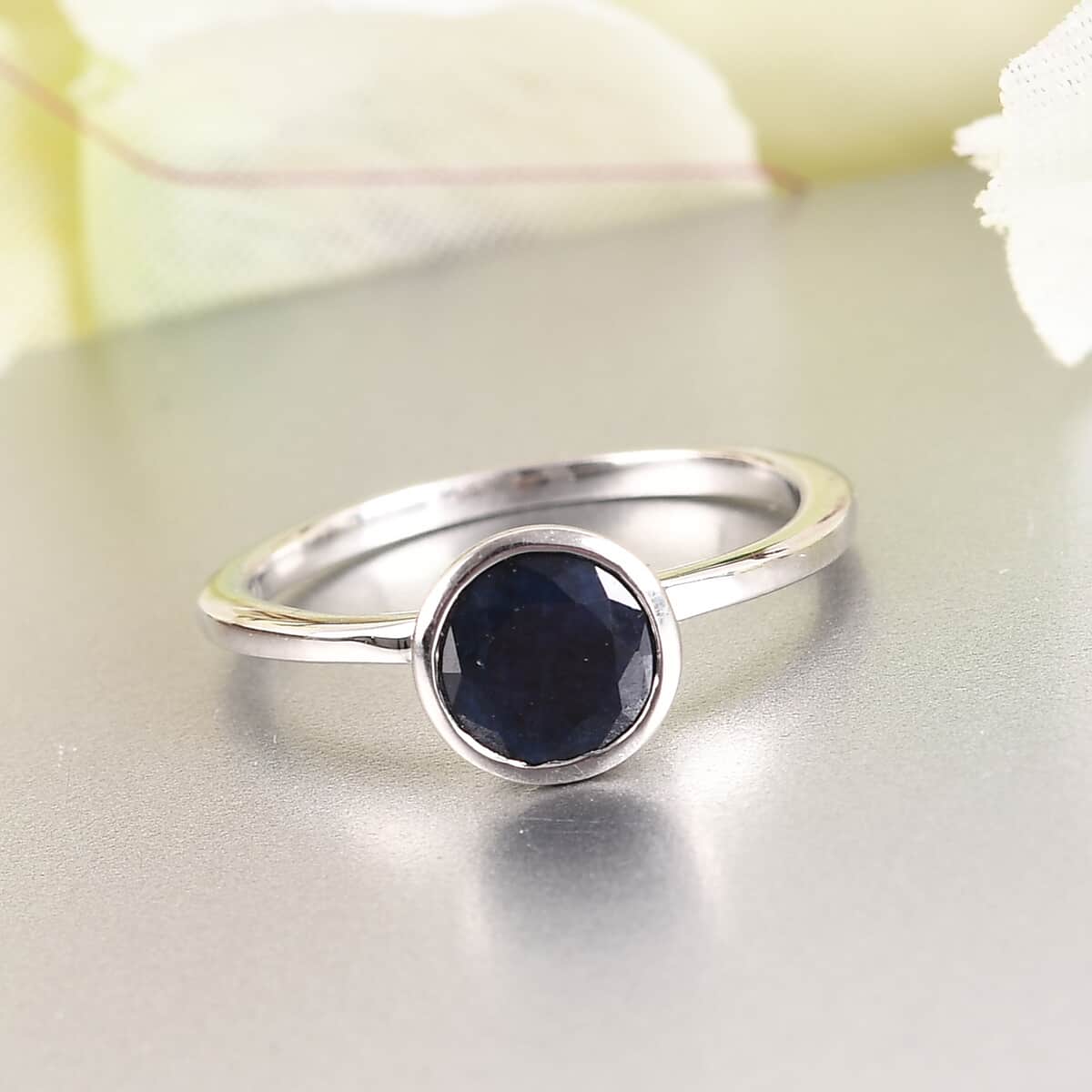 Madagascar Blue Sapphire Solitaire Ring in Platinum Over Sterling Silver 1.10 ctw image number 1
