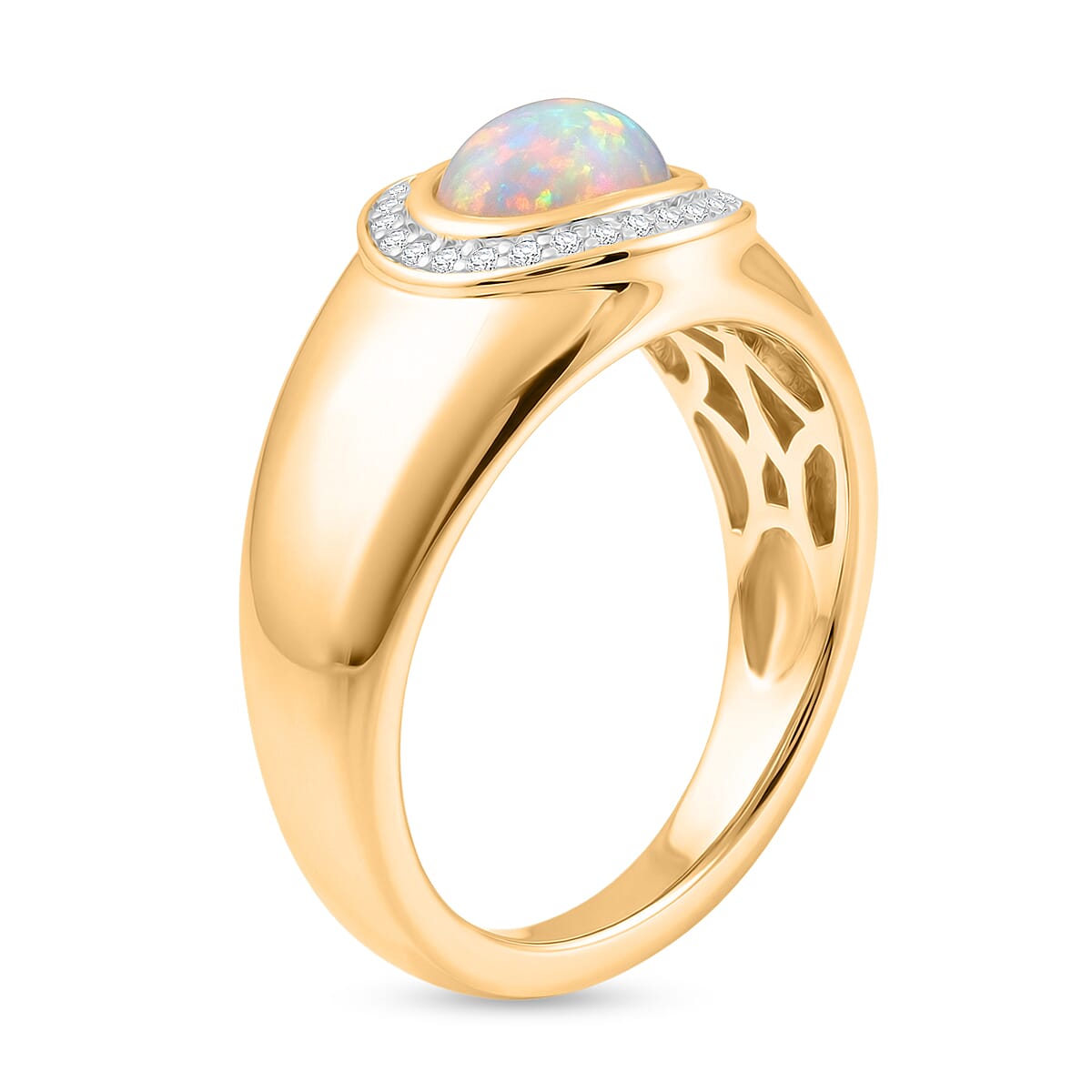 Ethiopian Welo Opal and White Zircon 1.00 ctw Ring in 14K YG Over Sterling Silver (Size 5.5)