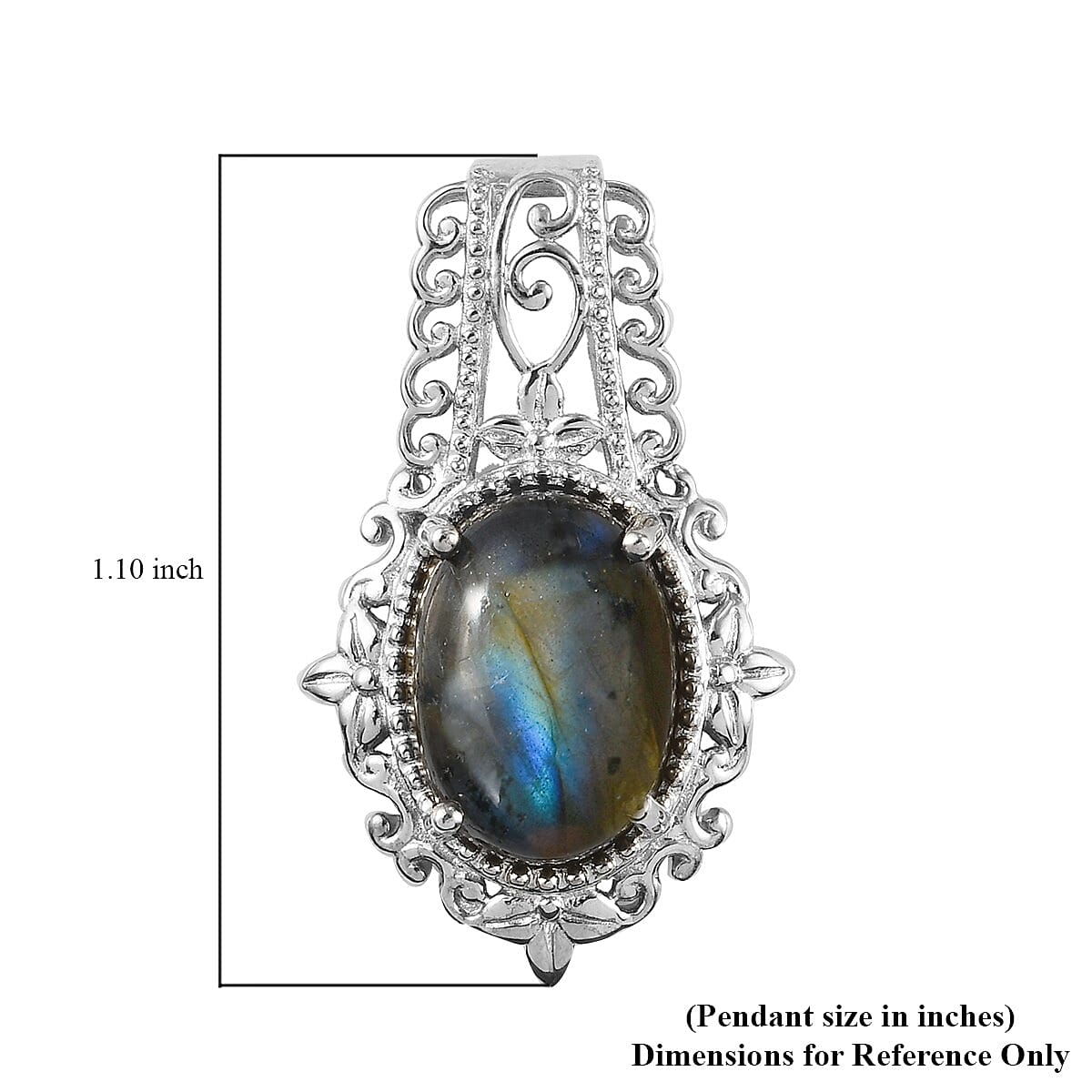 Malagasy Labradorite Solitaire Pendant in Platinum Over Copper with Magnet 7.00 ctw