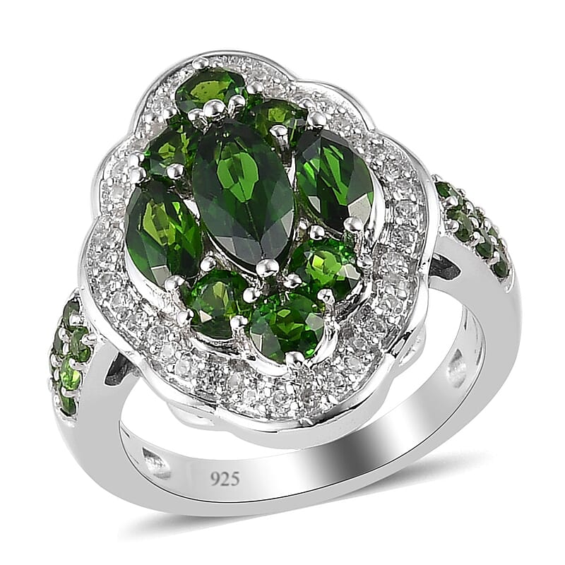 Chrome Diopside and White Zircon 2.54 ctw Ring in Platinum Over Sterling Silver (Size 5.5)