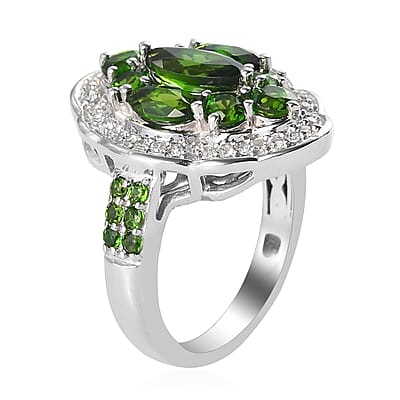 Chrome Diopside and White Zircon 2.54 ctw Ring in Platinum Over Sterling Silver (Size 5.5)
