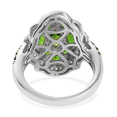 Chrome Diopside and White Zircon 2.54 ctw Ring in Platinum Over Sterling Silver (Size 5.5)