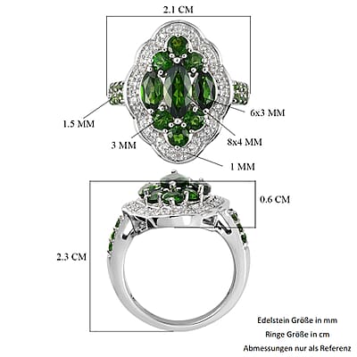 Chrome Diopside and White Zircon 2.54 ctw Ring in Platinum Over Sterling Silver (Size 5.5)