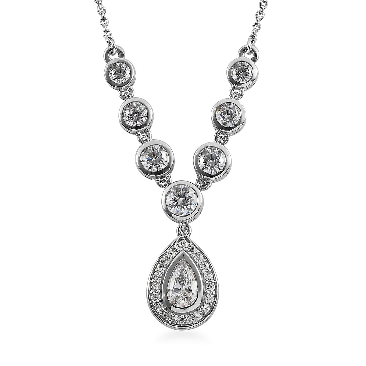 Finest CZ 3.72 ctw Necklace in Platinum Over Sterling Silver 18 Inches