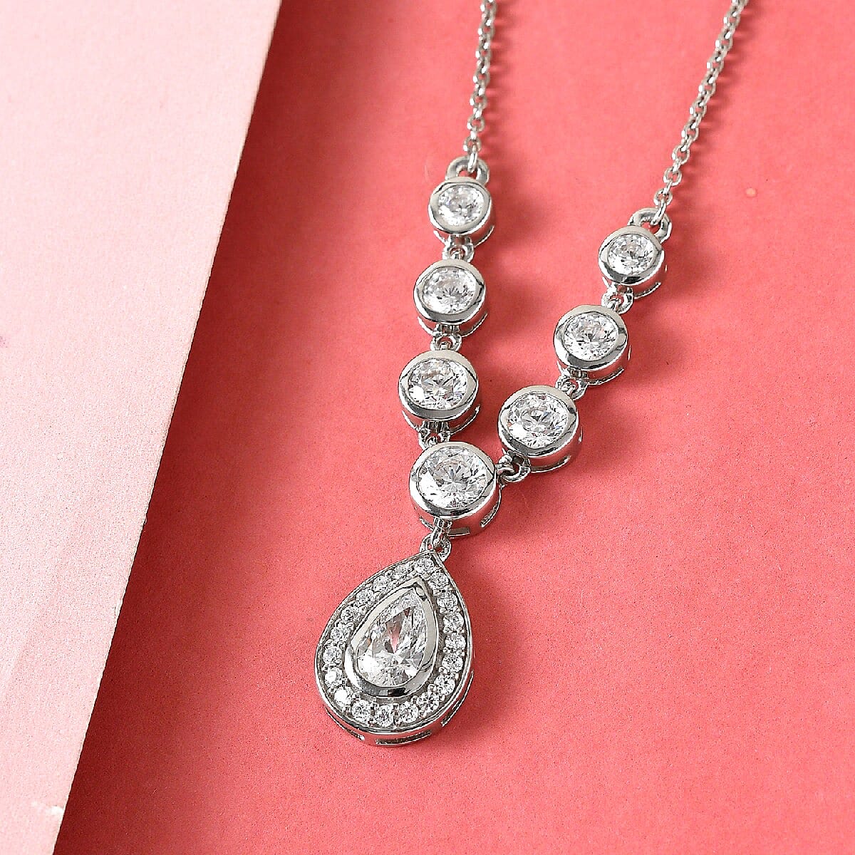 Finest CZ 3.72 ctw Necklace in Platinum Over Sterling Silver 18 Inches