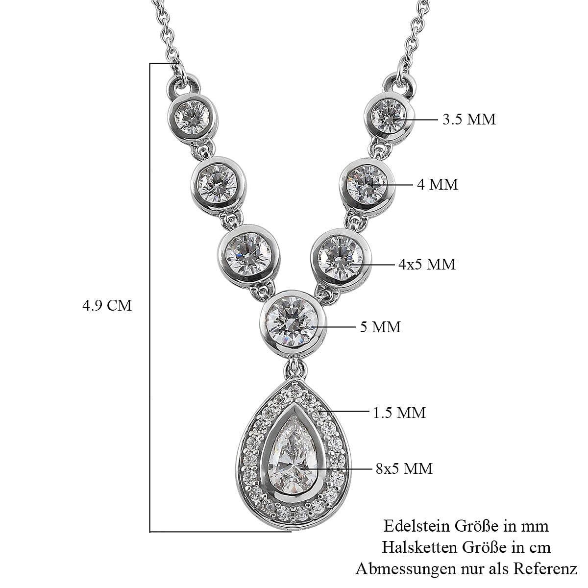 Finest CZ 3.72 ctw Necklace in Platinum Over Sterling Silver 18 Inches
