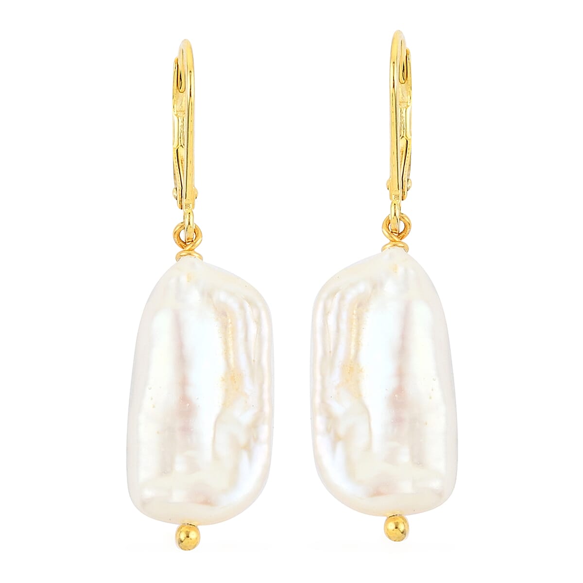 White Keshi Pearl Lever Back Earrings in 14K YG Over Sterling Silver
