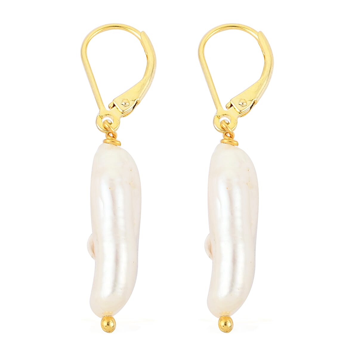 White Keshi Pearl Lever Back Earrings in 14K YG Over Sterling Silver