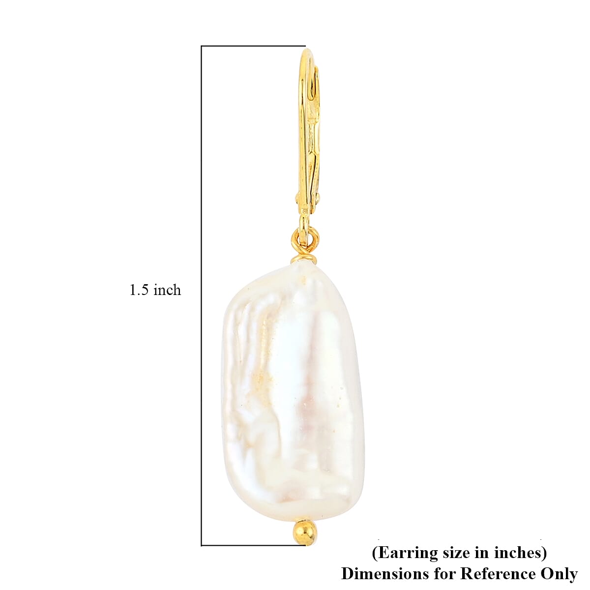 White Keshi Pearl Lever Back Earrings in 14K YG Over Sterling Silver