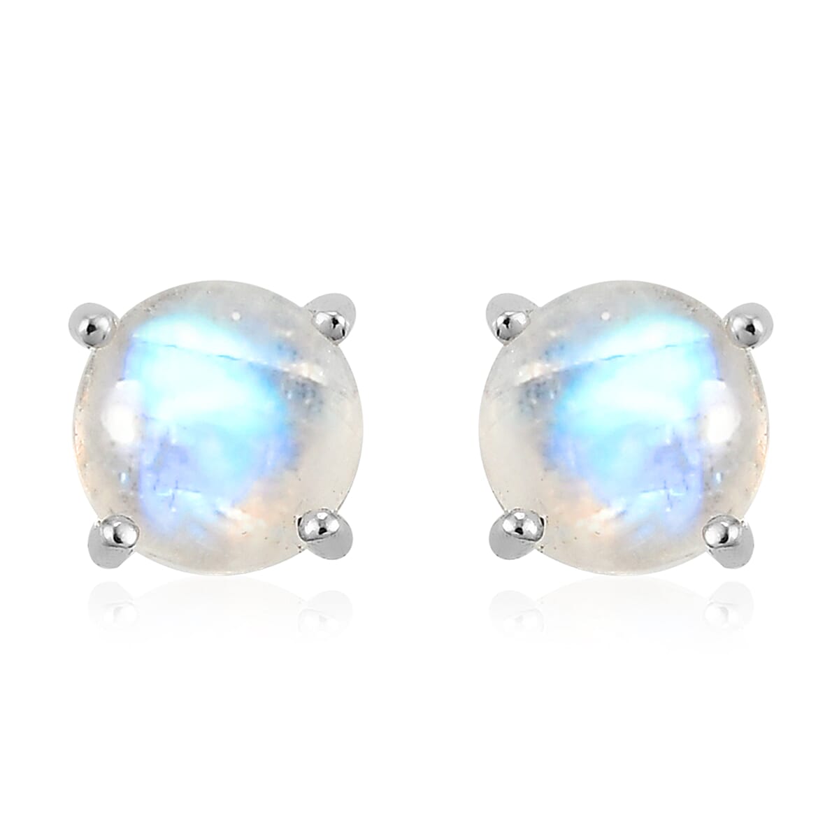 D'Joy Kuisa Rainbow Moonstone Solitaire Stud Earrings in Platinum Over Sterling Silver 2.15 ctw