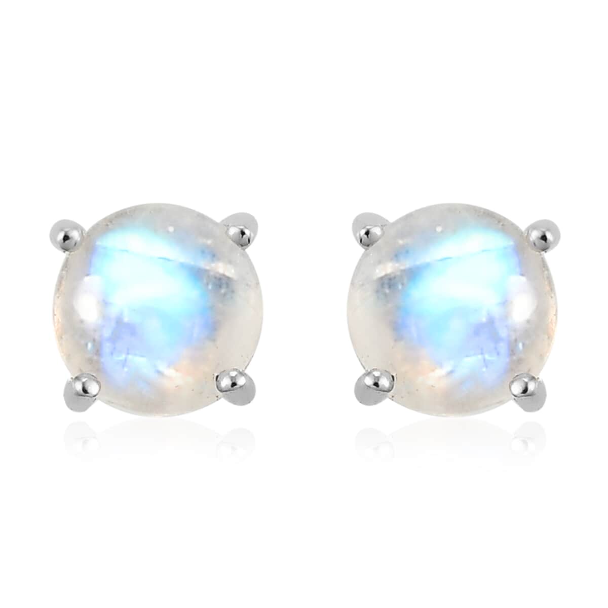 Kuisa Rainbow Moonstone Solitaire Stud Earrings in Platinum Over Sterling Silver 2.15 ctw image number 0