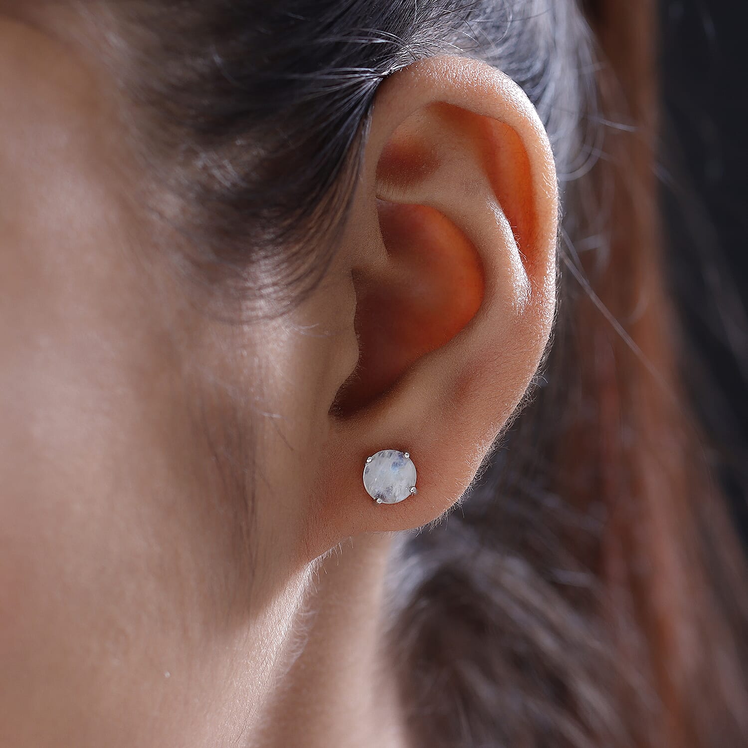 D'Joy Kuisa Rainbow Moonstone Solitaire Stud Earrings in Platinum Over Sterling Silver 2.15 ctw