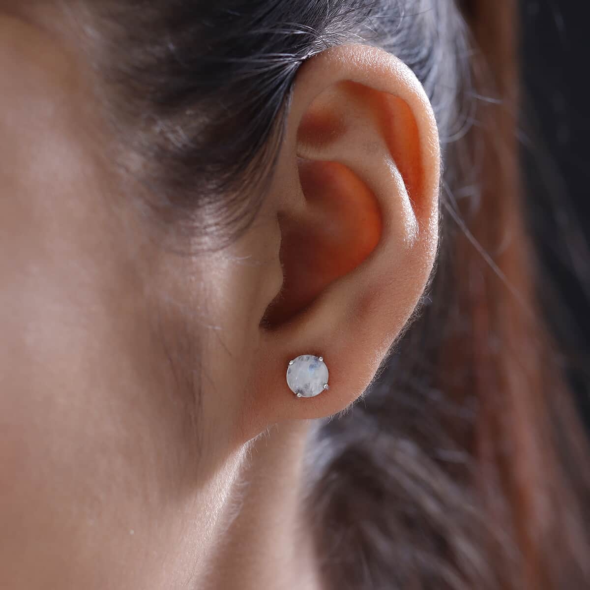 Kuisa Rainbow Moonstone Solitaire Stud Earrings in Platinum Over Sterling Silver 2.15 ctw image number 1