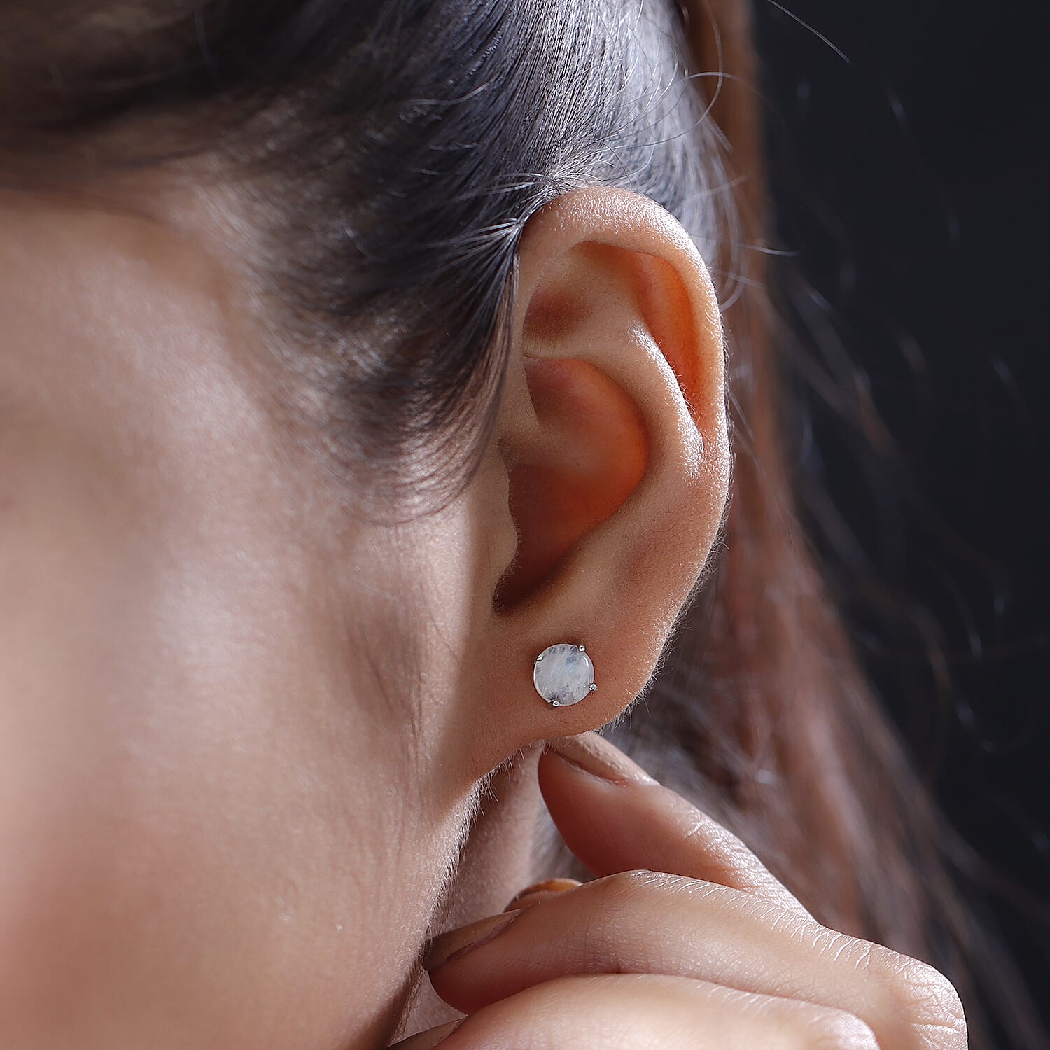 D'Joy Kuisa Rainbow Moonstone Solitaire Stud Earrings in Platinum Over Sterling Silver 2.15 ctw