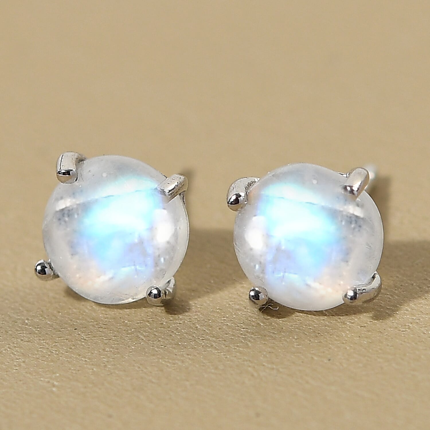 D'Joy Kuisa Rainbow Moonstone Solitaire Stud Earrings in Platinum Over Sterling Silver 2.15 ctw