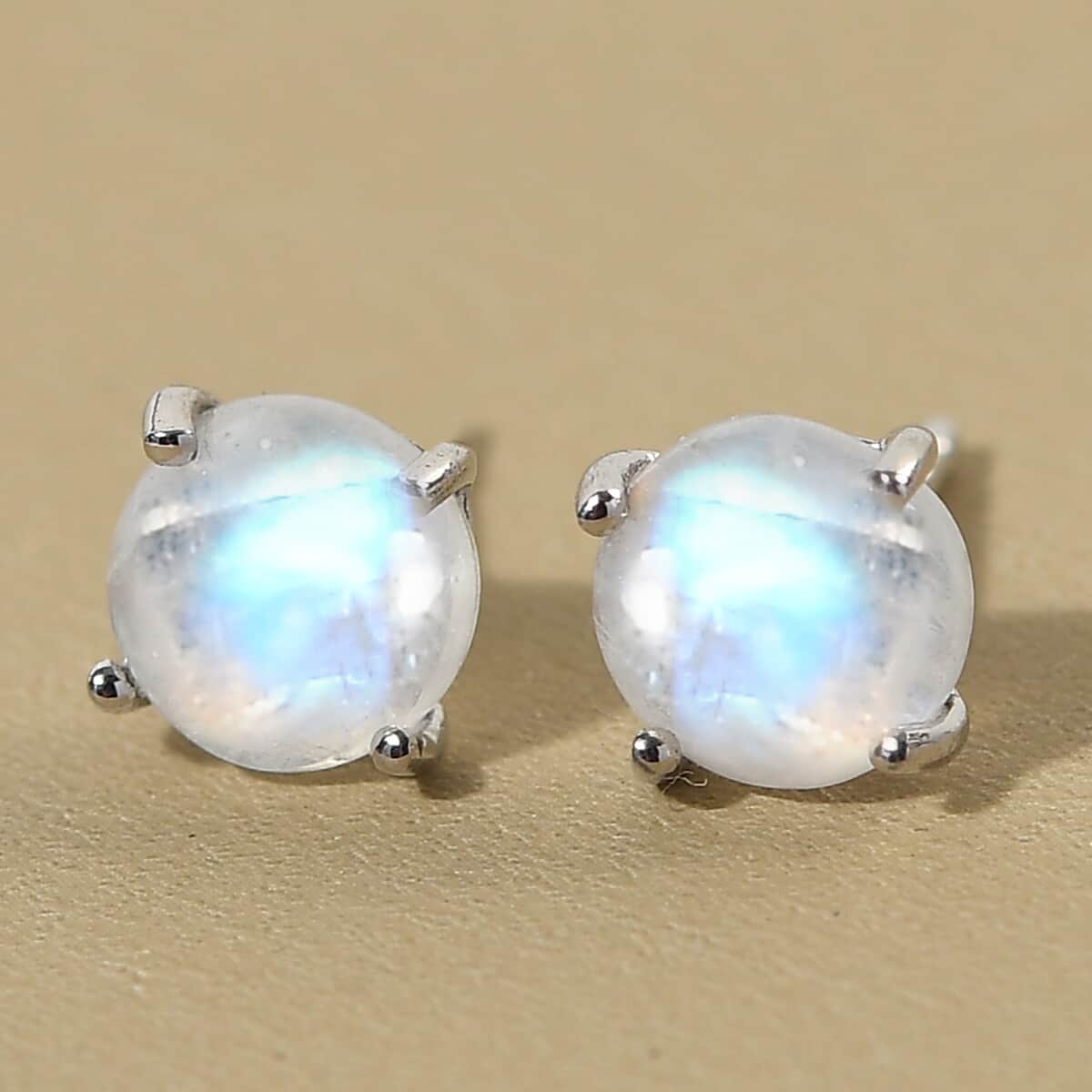 Kuisa Rainbow Moonstone Solitaire Stud Earrings in Platinum Over Sterling Silver 2.15 ctw image number 4