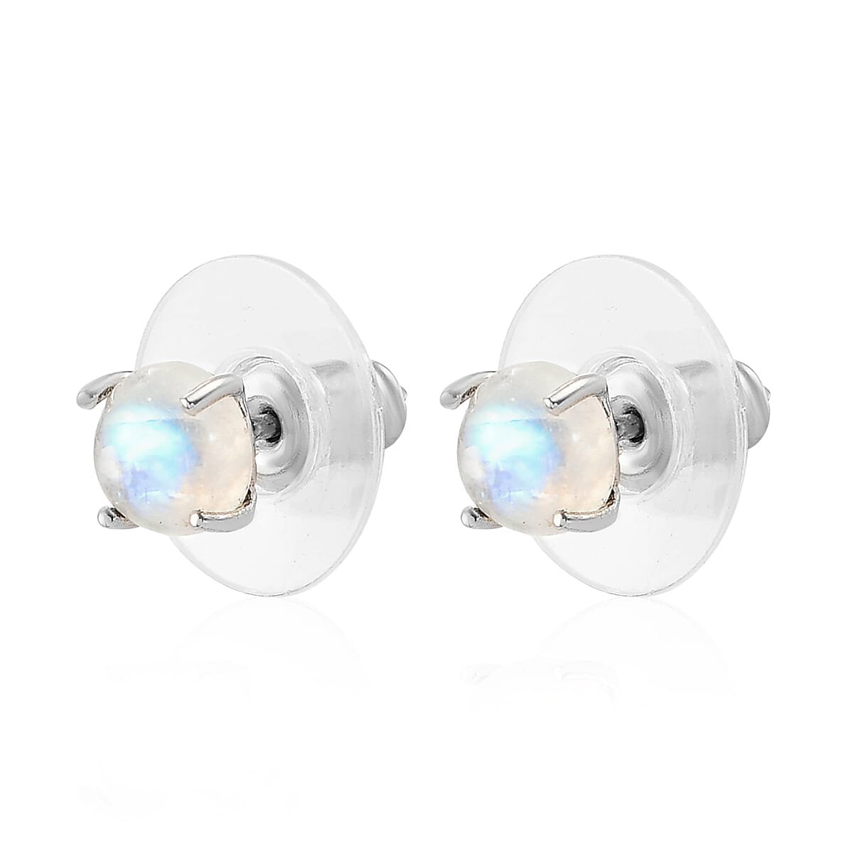 D'Joy Kuisa Rainbow Moonstone Solitaire Stud Earrings in Platinum Over Sterling Silver 2.15 ctw