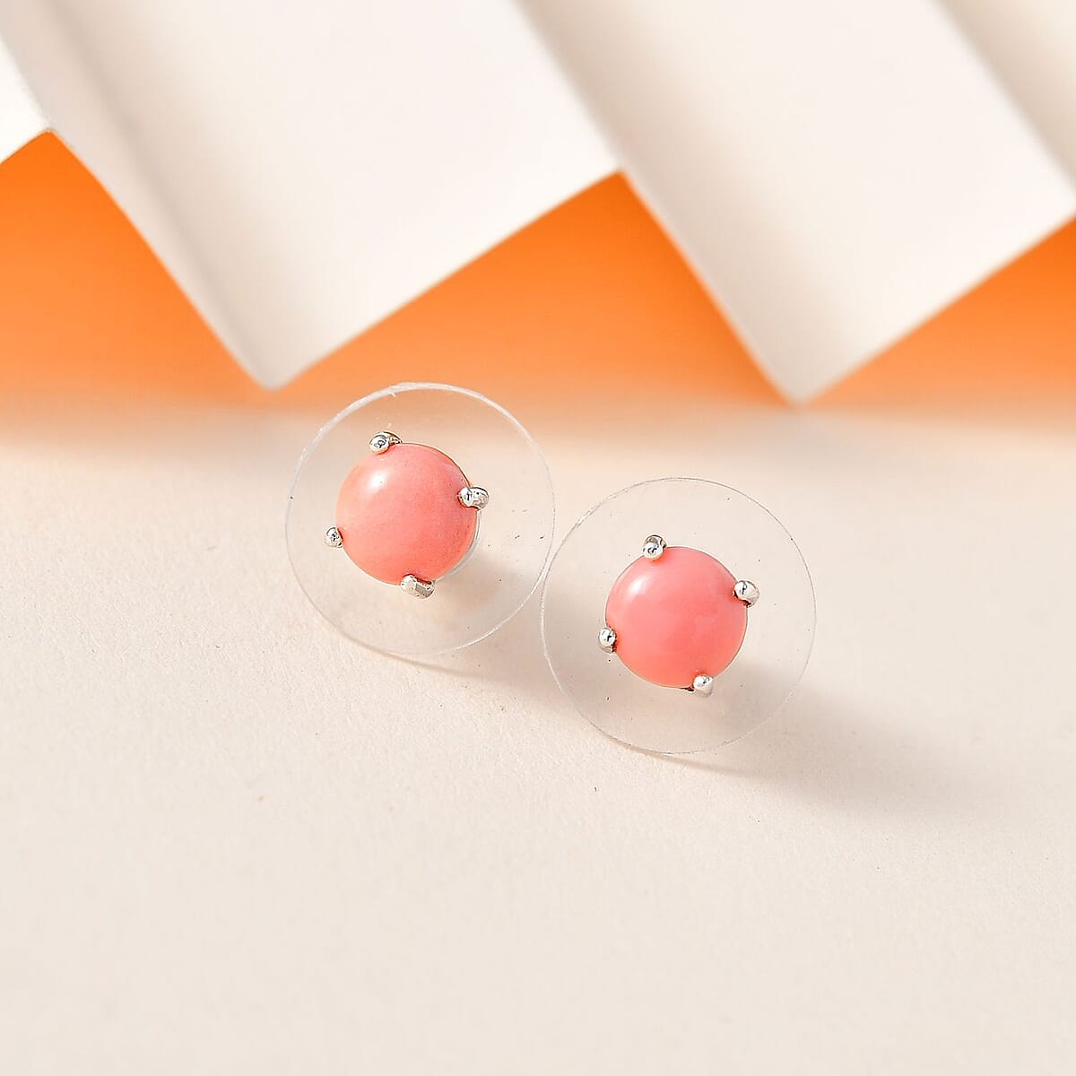 Oregon Peach Opal Solitaire Stud Earrings in Platinum Over Sterling Silver 1.30 ctw image number 1