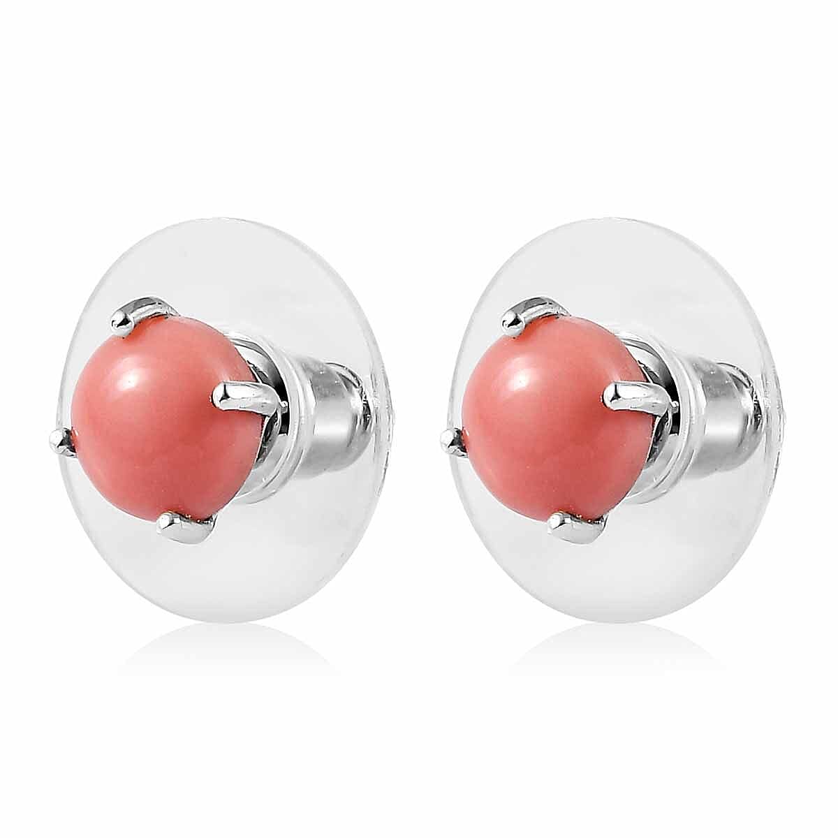 Oregon Peach Opal Solitaire Stud Earrings in Platinum Over Sterling Silver 1.30 ctw image number 3