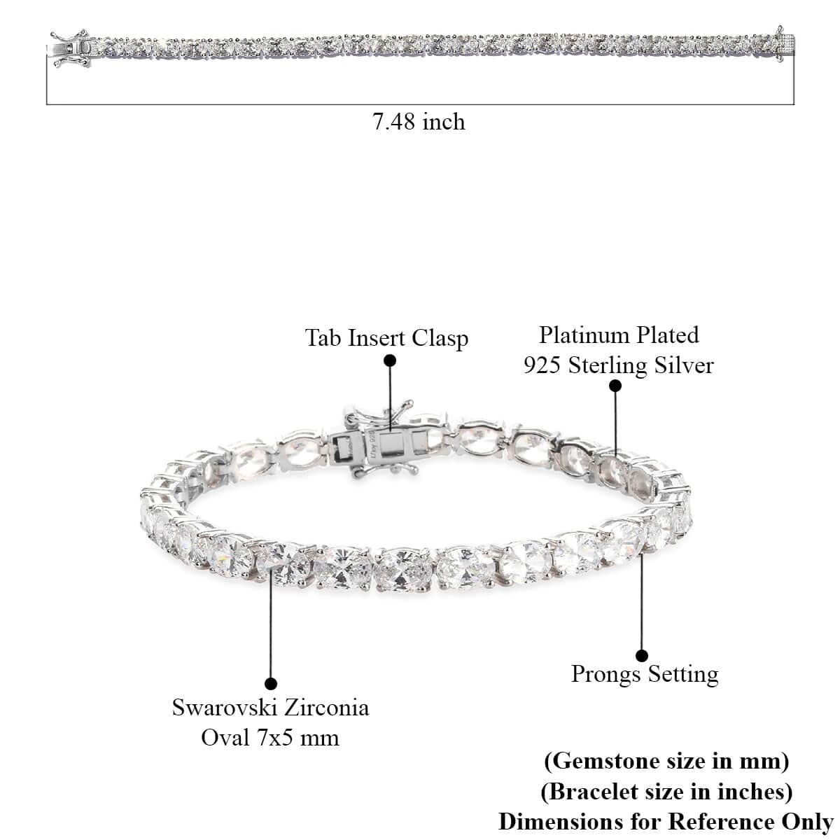 Lustro Stella Made with Finest CZ Tennis Bracelet in Platinum Over Sterling Silver (7.25 In) 11 Grams 29.80 ctw image number 4