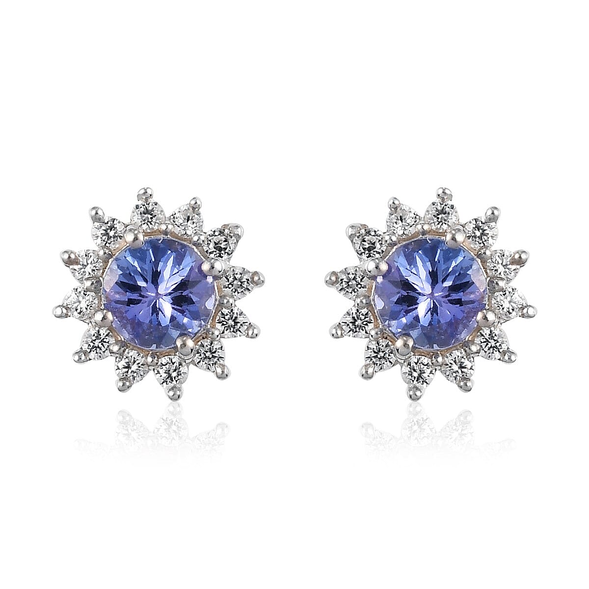 Tanzanite and Zircon Halo Stud Earrings in Platinum Over Sterling Silver 1.20 ctw