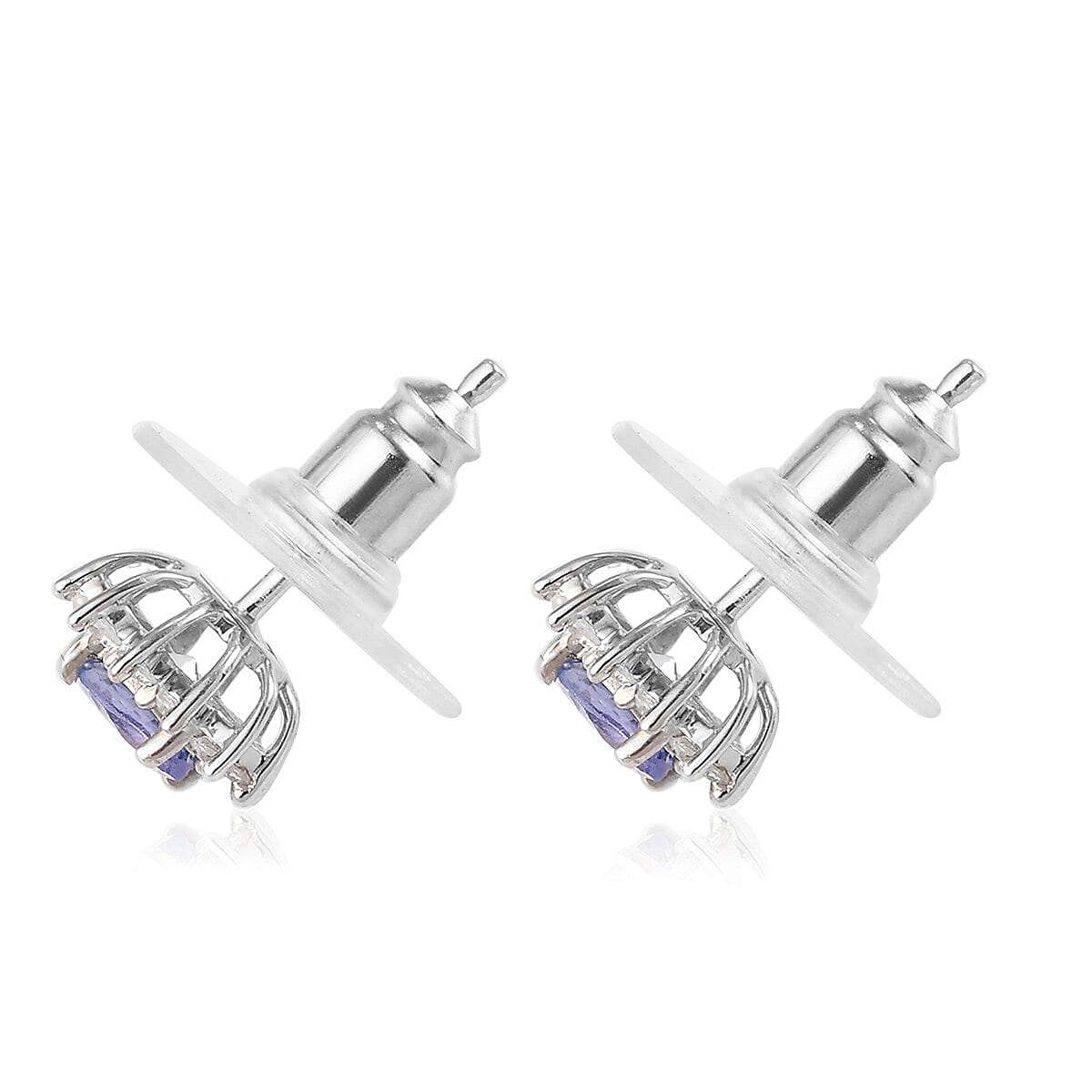 Tanzanite and Zircon Halo Stud Earrings in Platinum Over Sterling Silver 1.20 ctw