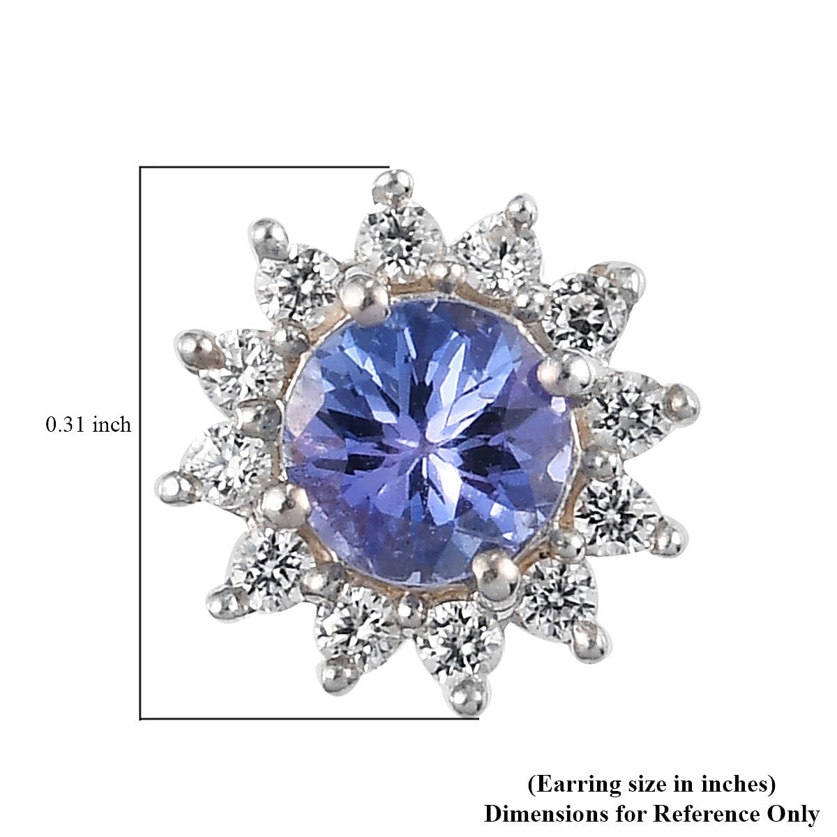 Tanzanite and Zircon Halo Stud Earrings in Platinum Over Sterling Silver 1.20 ctw