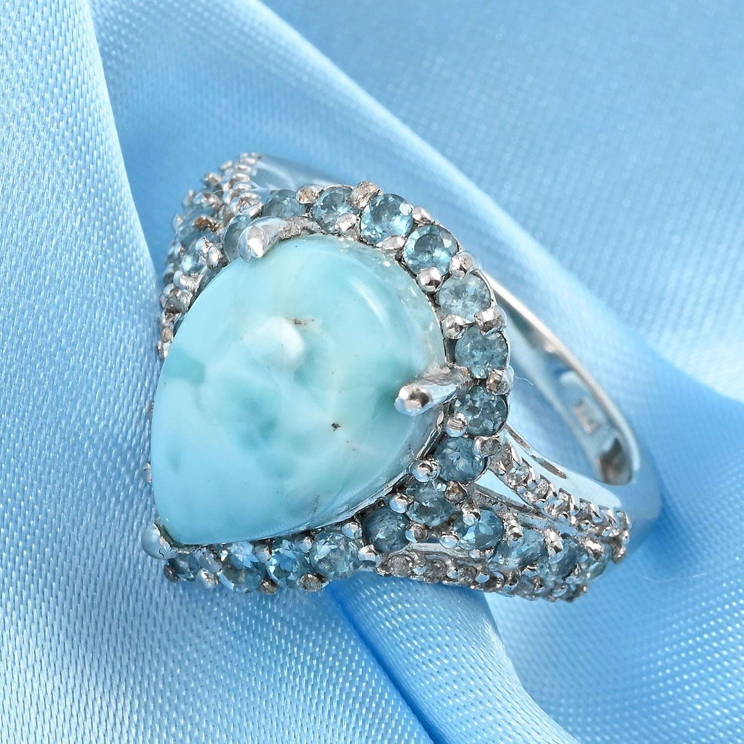 Buy Larimar and Multi Gemstone Ring in Platinum Over Sterling