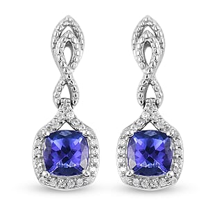 Tanzanite and Natural White Zircon Earrings in Platinum Over Sterling Silver 2.60 ctw