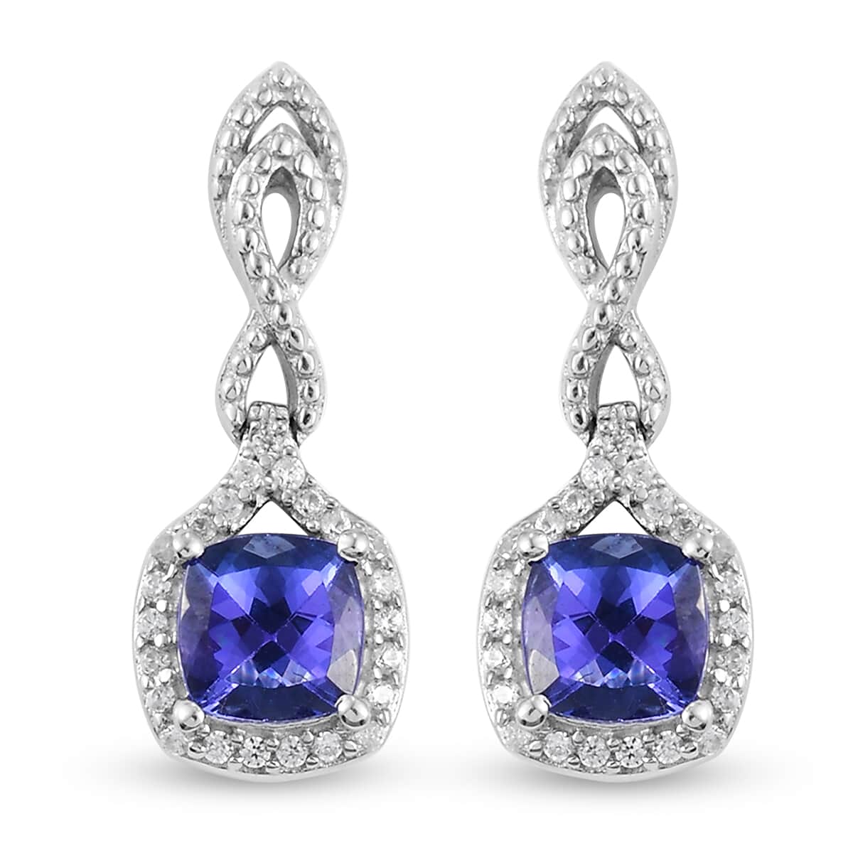 Tanzanite and Natural White Zircon Earrings in Platinum Over Sterling Silver 2.60 ctw image number 0